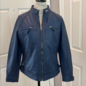 Stylish Blue Soft Fitted Leather Jacket